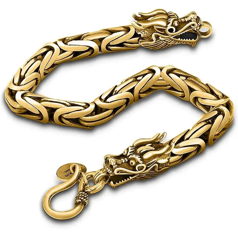 Nordic  Celtic Double Wolf Head Men's Stainless Steel Chain Bracelet Byzantine King Chain Punk Rock Party Jewelry