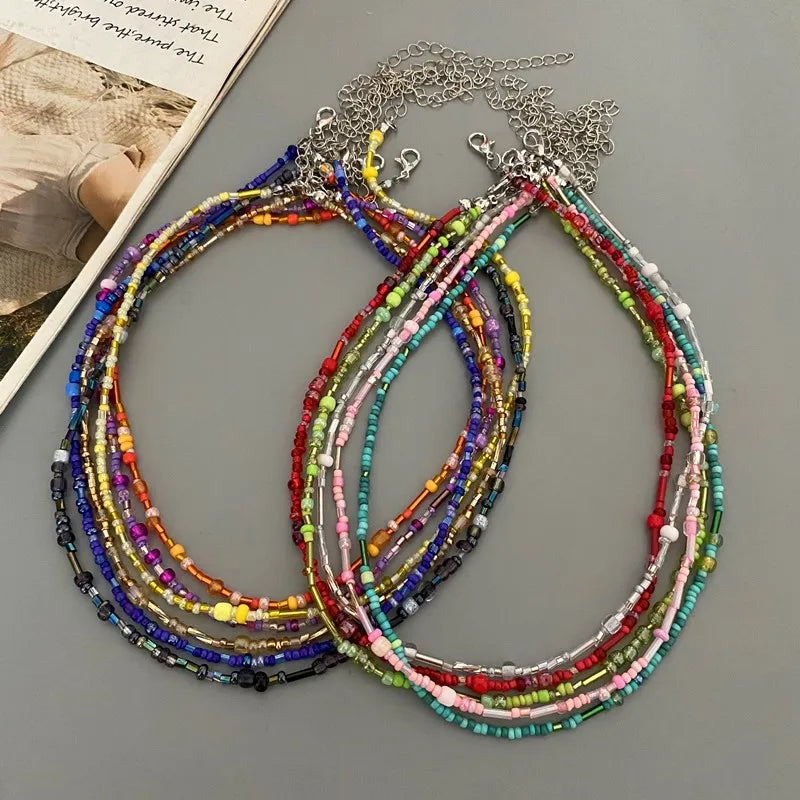 1 pc Irregualr Glasses Beads Choker Necklace for Women Fashion Trendy Popular Short Neck Jewelry Colorful Necklace  Wholesale