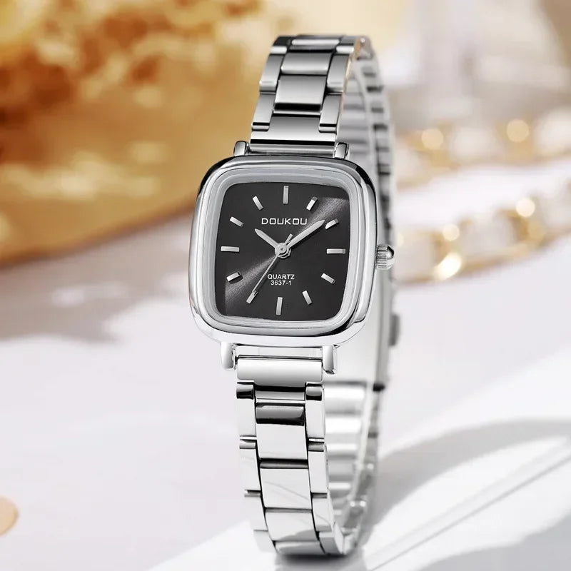 New Brand Ladies Watch Versatile Korean Female Student Small Square Quartz Watch Adjustable Stainless Steel Strap Wristwatches