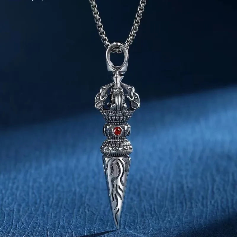 Retro Buddhist Exorcist Vajra Pendant Necklace Fashion Religious Good Luck Amulet Wealth Jewelry for Men