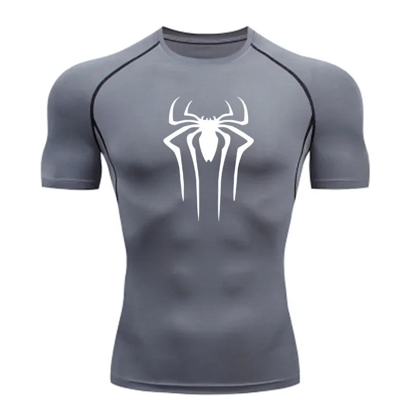 New Compression Shirt Men's Spider Print Fitness Gym Sport Running T-Shirt Rashgard Tops Quick Dry Short Sleeve T-Shirt For Men