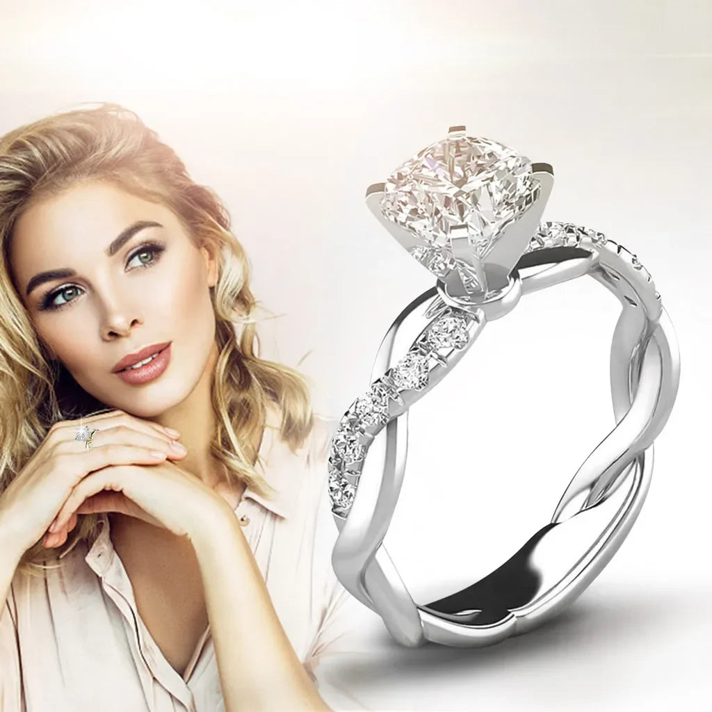 Wedding Engagement Party Gift Rings For Women Silver Color Dimond Ring Bridal Zircon Elegant Fashion Rings Bague Femme
