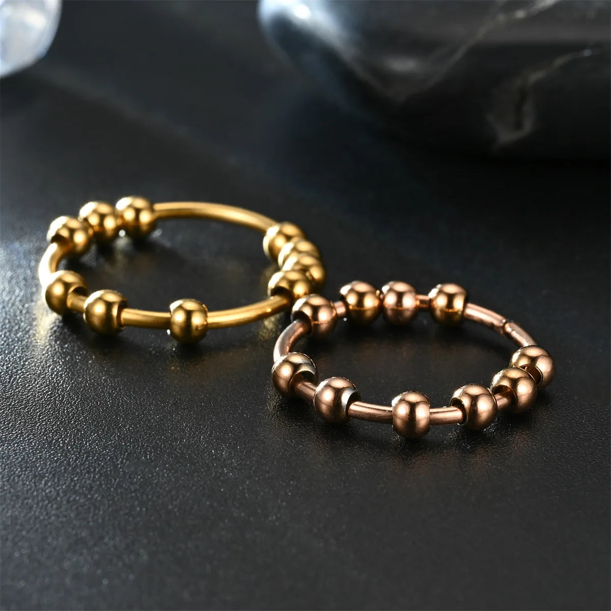 New Stainless Steel Beads Anxiety Rings Stress Relief Fidget Rings For Women Men INS Simple Style Fashion Jewelry Gifts Trend