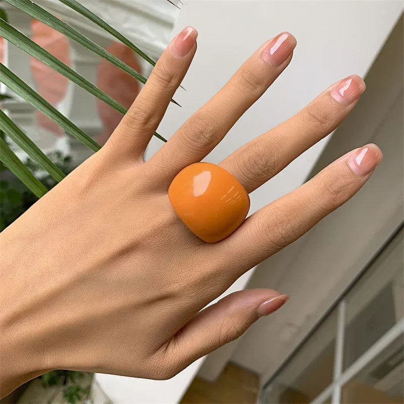 Classic Candy Color Acrylic Ring Exaggerated Geometric Rings Gothic Y2k Jewelry Wholesale Women's Fashion Accessories 반지