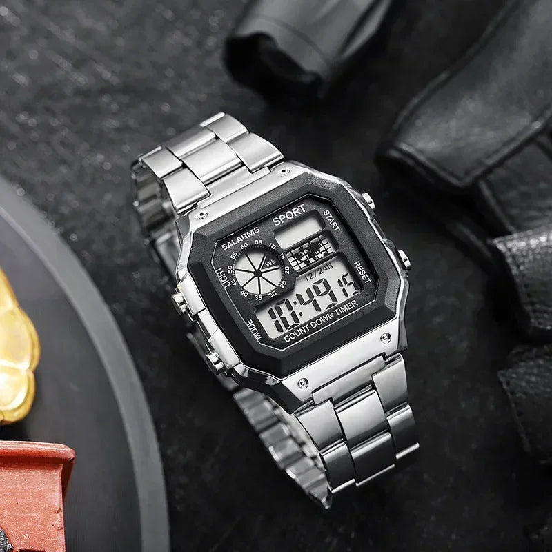Luxury Stainless Steel Strap Sport Watches Men Practical Digital Watches Waterproof Clock LED Men's Sport Wristwatch