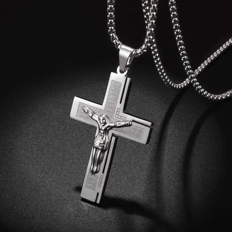 Vintage Jesus Christ Cross Pendant Necklace Men Women Catholic Religious Lucky Faith Jewelry