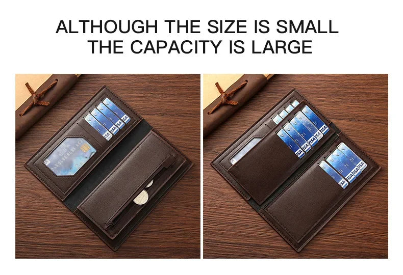 High-quality  Long Wallets for Men Brown Leather Rfid Blocking Bifold Slim Wallet Man Cash Envelope Zipper Coin Pouch  도매