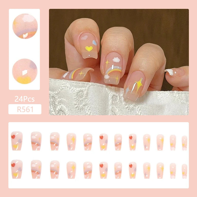 24Pcs/Set Cute and Playful Wearing False Nails French Design Fresh Press on Nail Art Removable Fake Nails