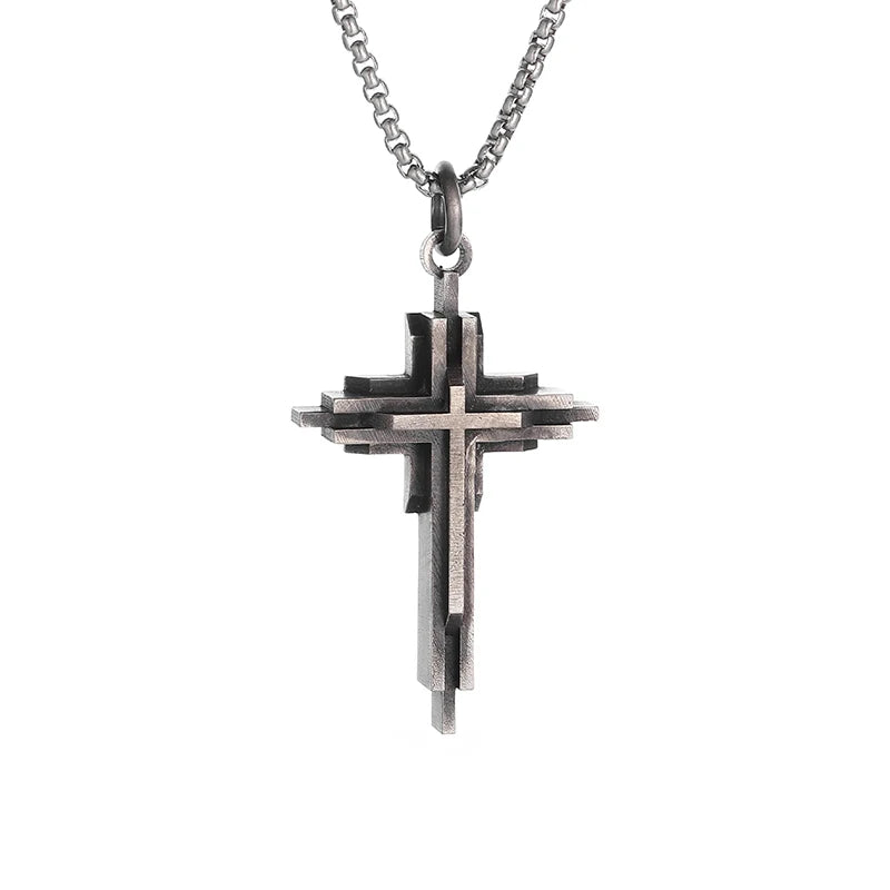 Vintage Catholic Cross Pendant Necklace Men Women Christian Believers Prayer Amulet Jewelry