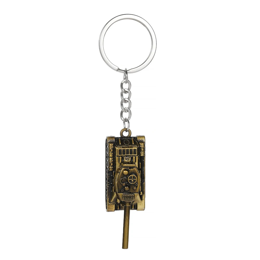 Fashion Metal World Of Tanks Keychains Punk Weapon Model Pendant Keyring for Men Car Key Chain Backpack Decor Kids 3D Toy Gifts