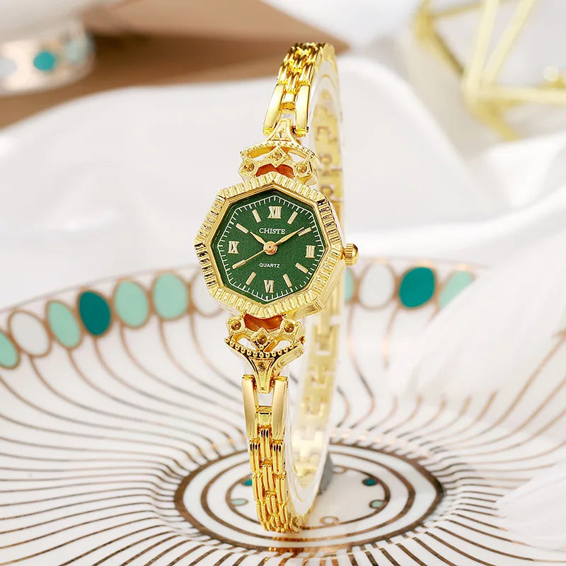 Brand Gold Quartz Watch Women Polygonal Dial Ladies Bracelet Watch Luxury Gift Wristwatches Dropshipping Relojes Para Mujer