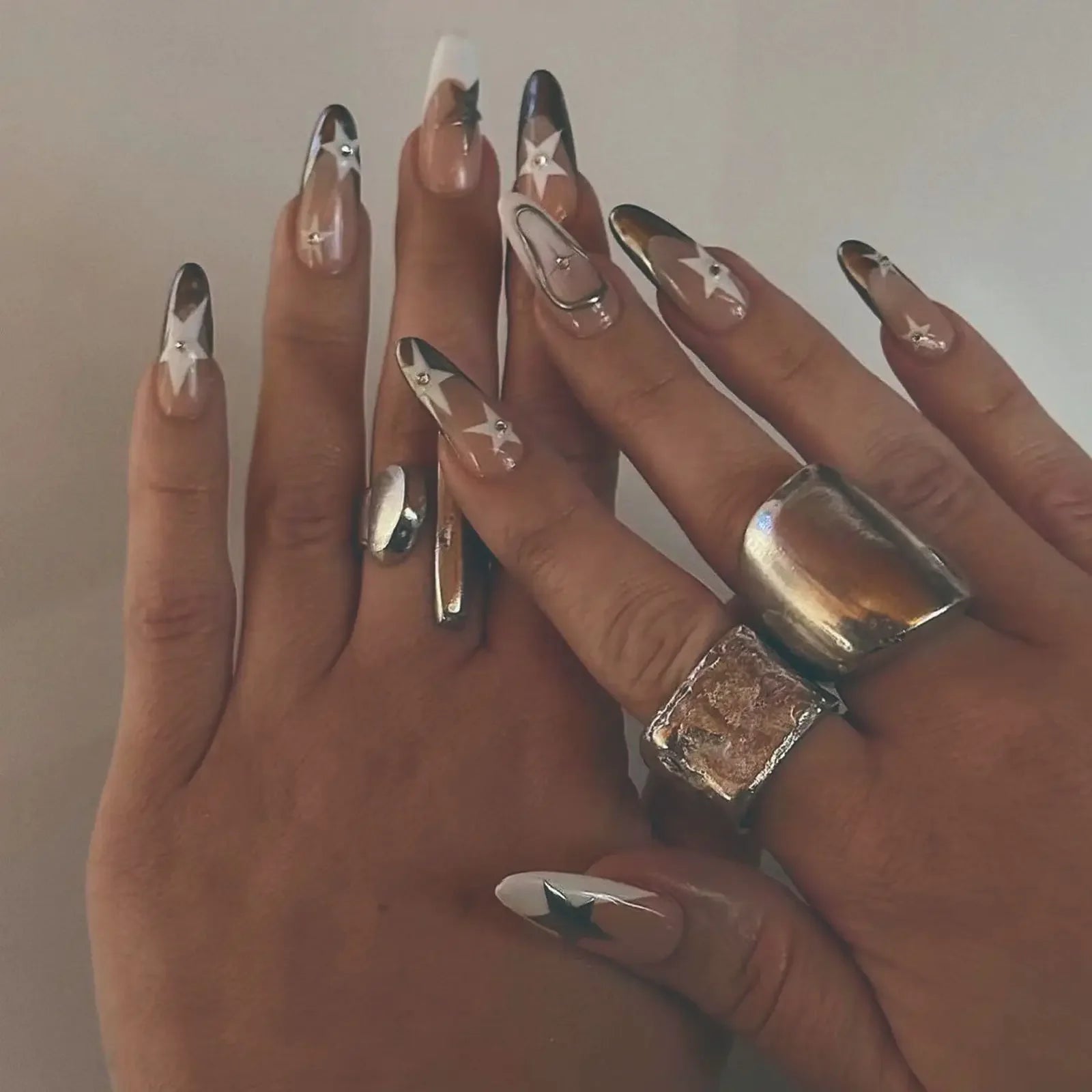 24pcs detachable sweet cool ballet false nails with star y2k designs acrylic press on nails coffin almond fake nails with glue