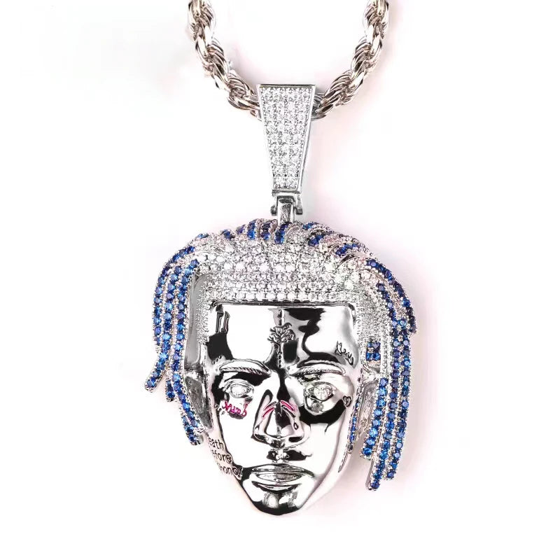 Hip Hop Rap Rapper Xxx Tentacion Pendant Necklace Iced Out Crystal Pendant Fashion Cool Jewelry Gifts for Men