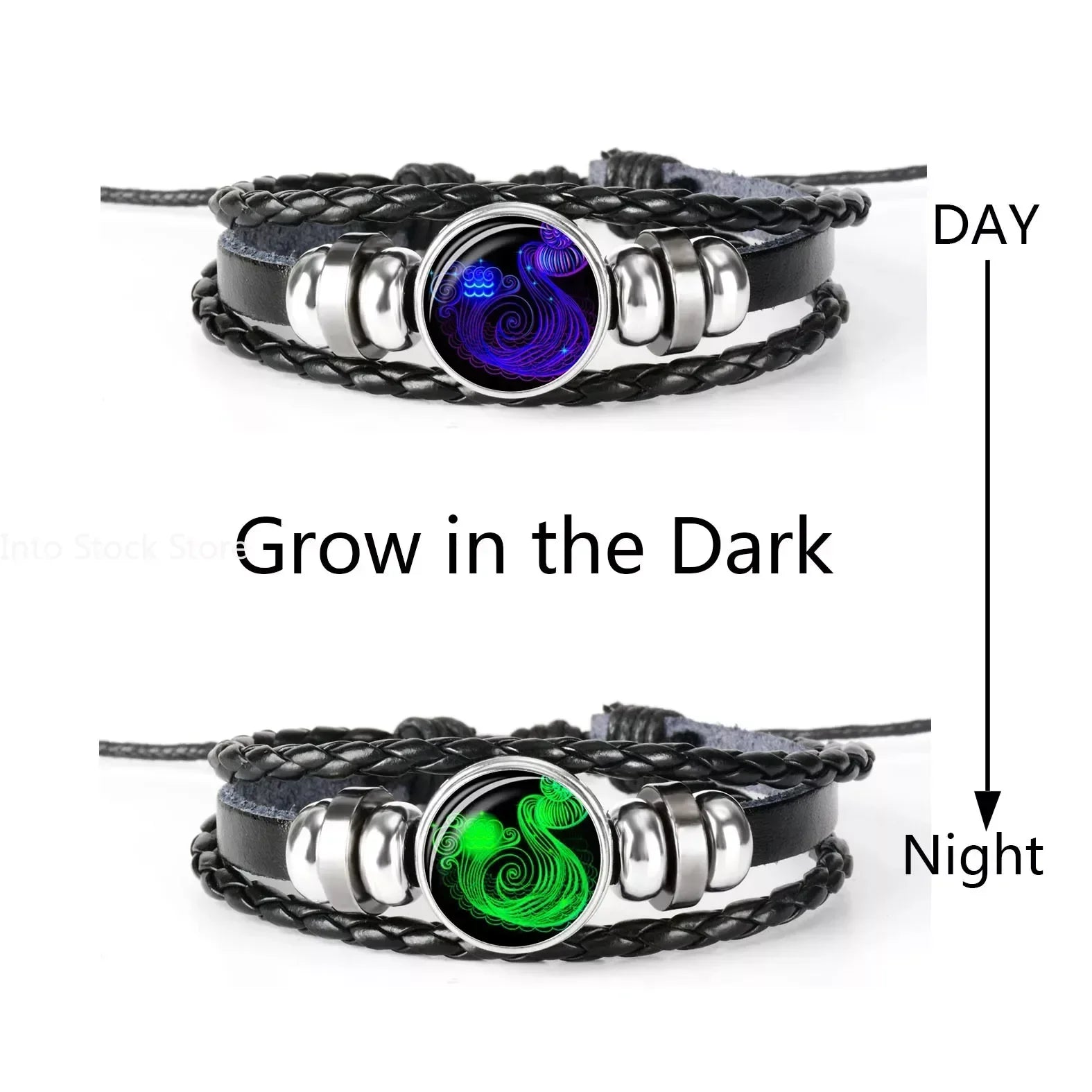 Gemini Leo Libra Scorpio Sagittarius 12 Constellation Luminous Bracelet Leather Bracelet Zodiac Charm Jewelry Bracelet for Men