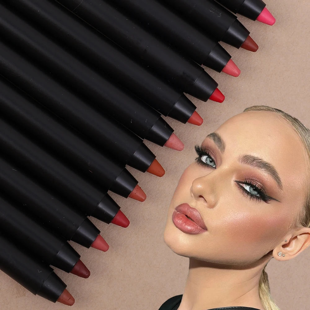 12 Color Lip Liner Pen Smudge-proof  Longwear Rich Lips Colors Smooth Application Color Sensational Shaping Lip Liner Lip Makeup