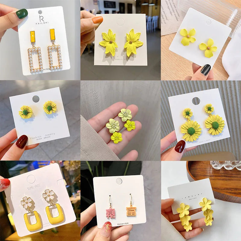 New Women Dangle Earrings Yellow Metal Pendants Geometric Imitation Pearl Drop Earrings Korean Fashion Ear Jewelry pendientes