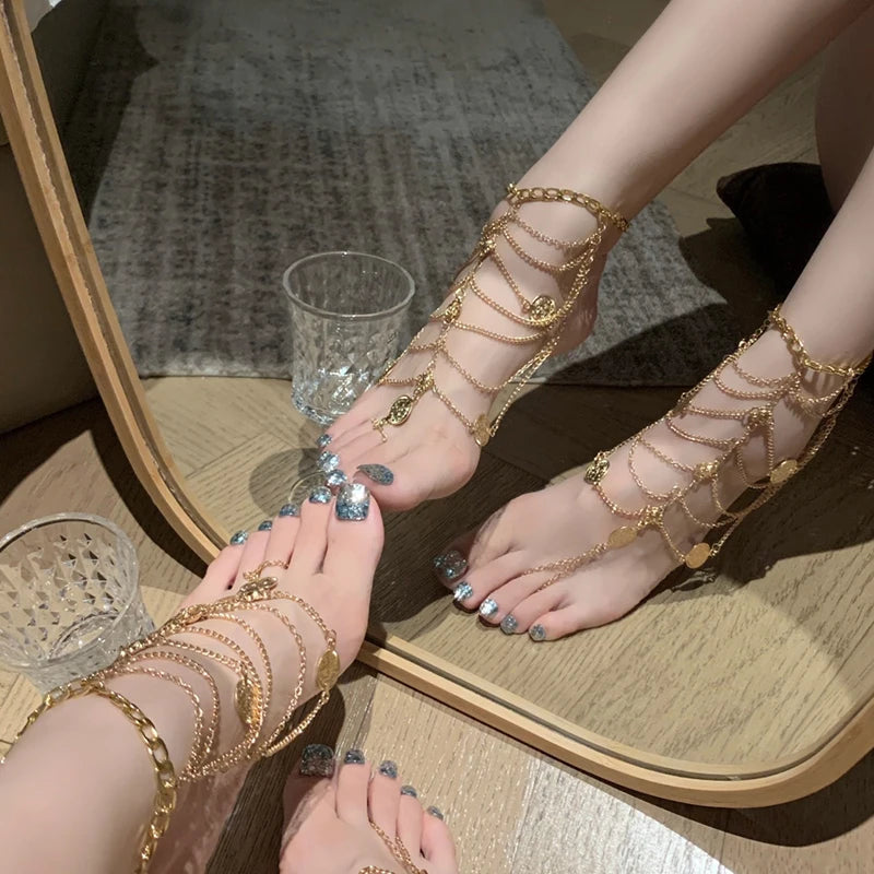 Bohe Exotic Coins Multilayer Chain Anklet for Women Charm Ethnic Summer Beach Party Feet Chain Female Dance Jewelry Accessories