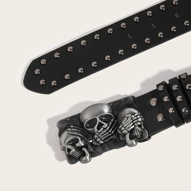 Halloween Skeleton Hand Belt Skull Casual Gothic Men Belt Vintage Snap Buckle Beaded Hip Hop Rock Cowboy Decoration Punk Belts