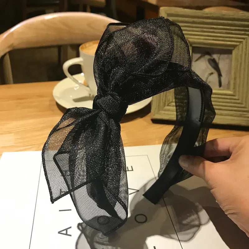 Bow Hairband Black Mesh Headband for Women Korean Fashion Double Layers Headbands with Lips Print Ladies Hair Accessories