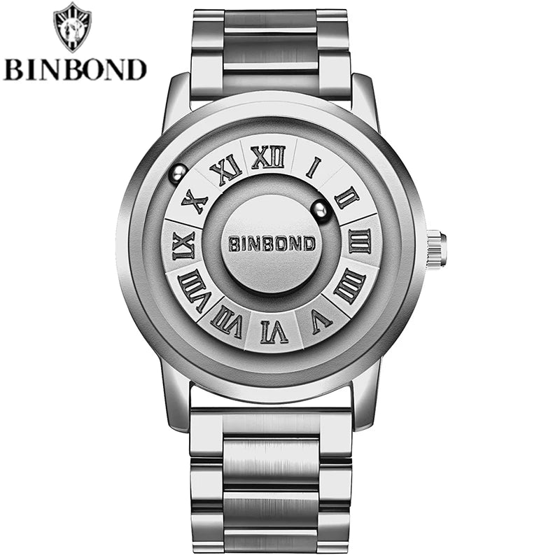 BINBOND B234 Top Luxury Men Quartz Watches Magnetic Levitation Hollow Out Stainless Steel Waterproof Men Watch Relogio Masculino