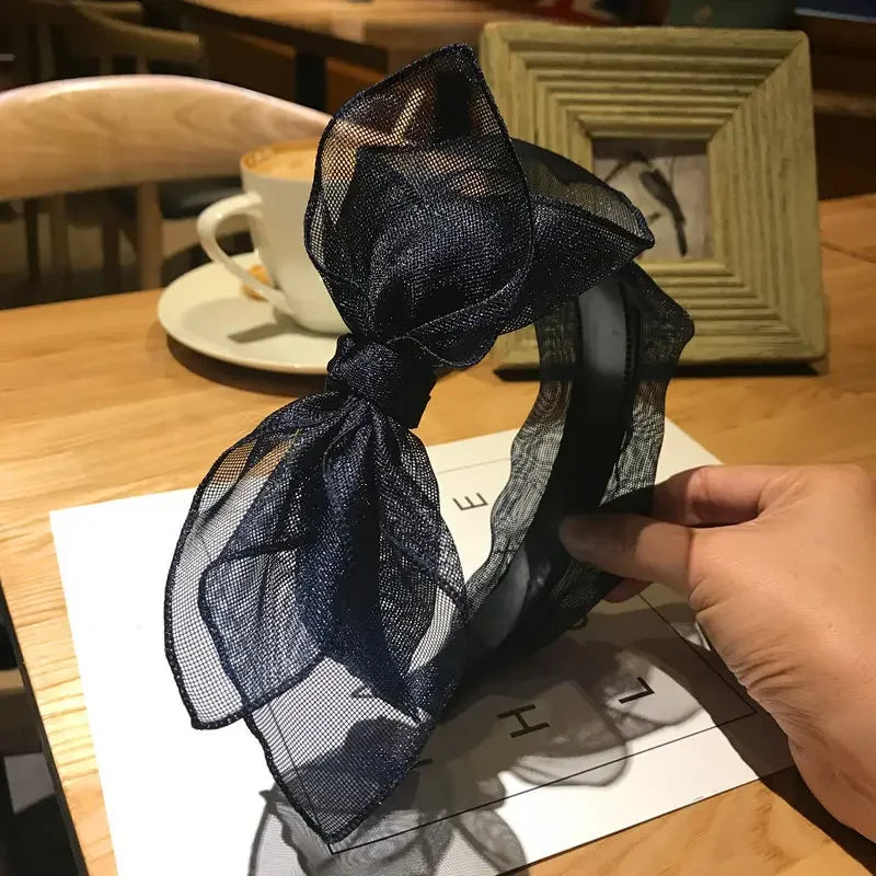 Bow Hairband Black Mesh Headband for Women Korean Fashion Double Layers Headbands with Lips Print Ladies Hair Accessories