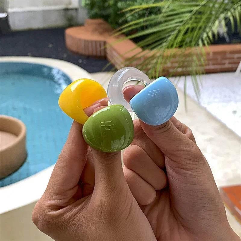 Classic Candy Color Acrylic Ring Exaggerated Geometric Rings Gothic Y2k Jewelry Wholesale Women's Fashion Accessories 반지