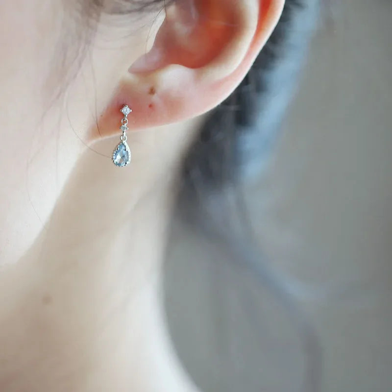Silver Color Blue Crystal Pendant Earrings Simple Fashion Holiday Jewelry Sweet Romantic Gift