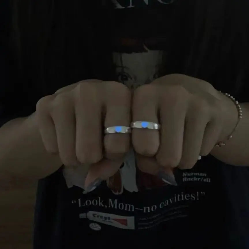 1/2PC Luminous Ring For Couple Creative In The Dark Player 1 Player 2 Matching Gaming Ring For Women Men Valentine's Day Gift