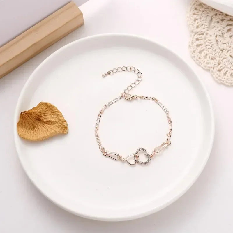 1/3PC Classic Stainless Steel Chain Double Heart Love Anklet Bracelet Fashion Trendy Charm Bracelets Women Fashion Party Jewelry