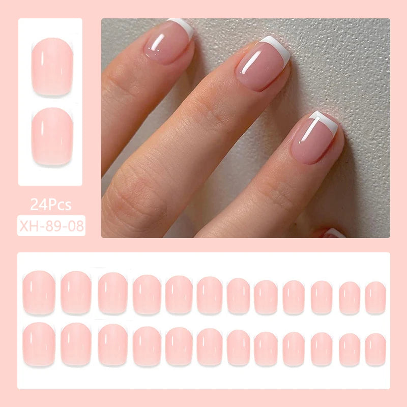 24Pcs/Set Cute and Playful Wearing False Nails French Design Fresh Press on Nail Art Removable Fake Nails