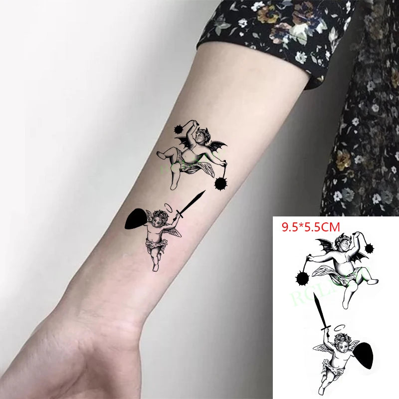 Waterproof Temporary Tattoo Sticker Neck Black Gothic Punk Devil Bull Cross English Letters Flash Tatoo Fake Tatto for Woman Men