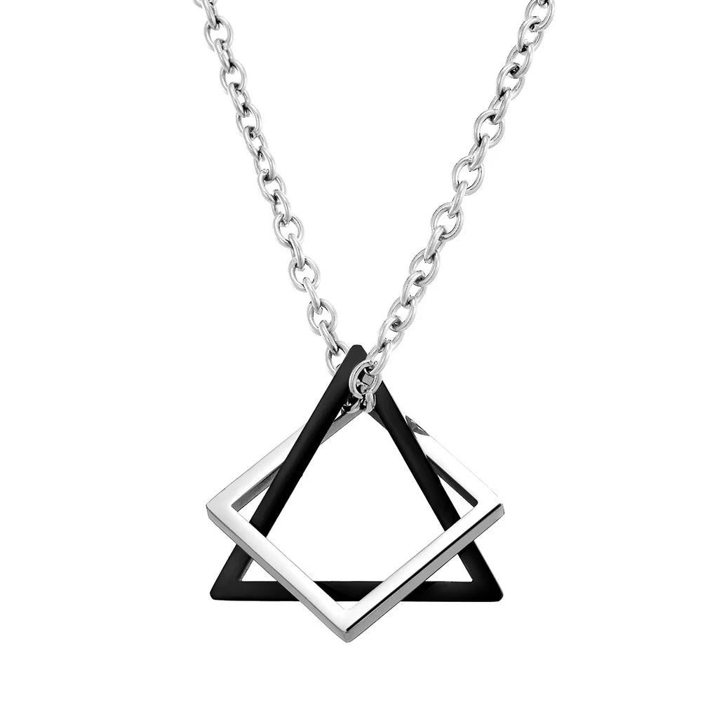 Triangle Square Necklace For Men Hip Hop Style Silver Color Geometric Pendant Stainless Steel Chain Trendy Couple Jewelry Gifts