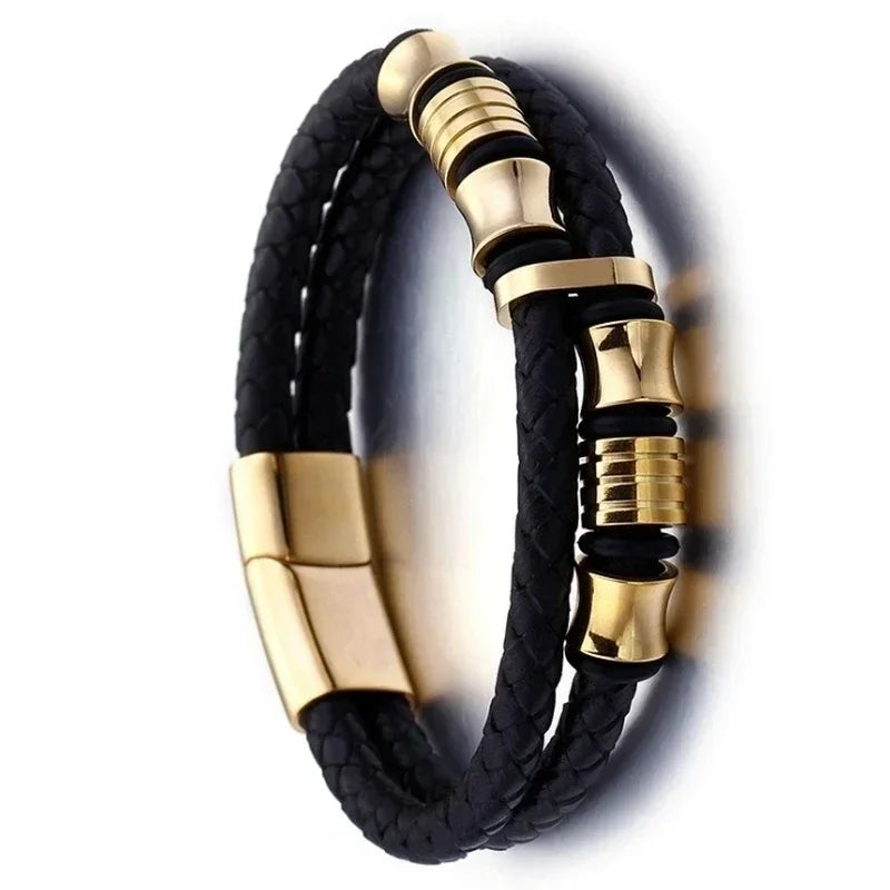 Hexagram Leather Bracelet Star of David Handwoven Double Layer Leather Magnetic Buckle Bracelet Judaism Amulet Jewelry for Men