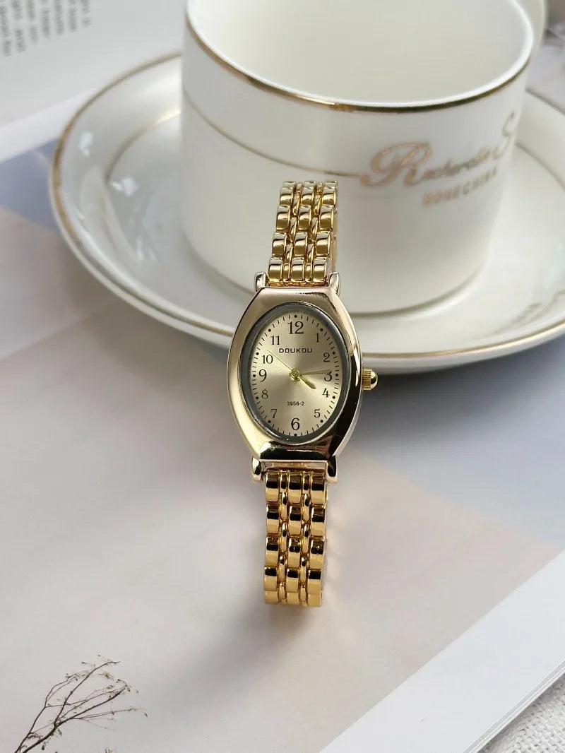 Brand Oval Watches for Women Ladies Gold Steel Strap Quartz Watch Simple and Fashionable Quartz Wristwatches Dropshipping