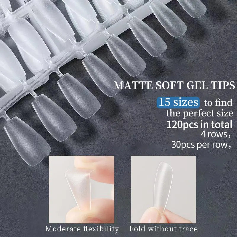 120PCS Matte Fake Nails Capsules Almond Coffin T Shape Full Cover False Nails Frosted Artificial Nail Soft Gel Tips Manicure Nai
