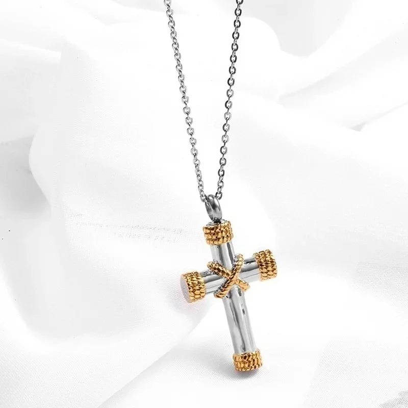 Catholic Jesus Cross Stainless Steel Pendant Necklace for Men Women Vintage Christian Prayer Jewelry