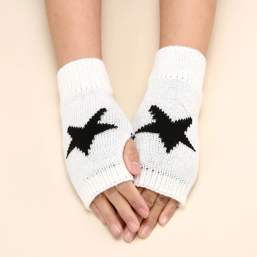 2024 Y2k Knitted Gloves Half Finger Star Gloves Winter Warm Woolen Pentagram Soft Hand Fingerless Emo Gloves Preppy Mittens
