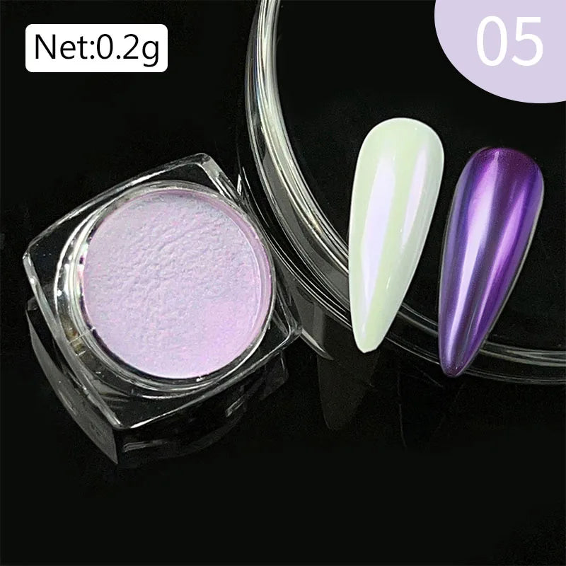 NICOLE DIARY Aurora Nail Powder White Chrome Pigment Pearl Rubbing Dust Mirror Effect Nail Art Glitter Manicure Nail Accessories