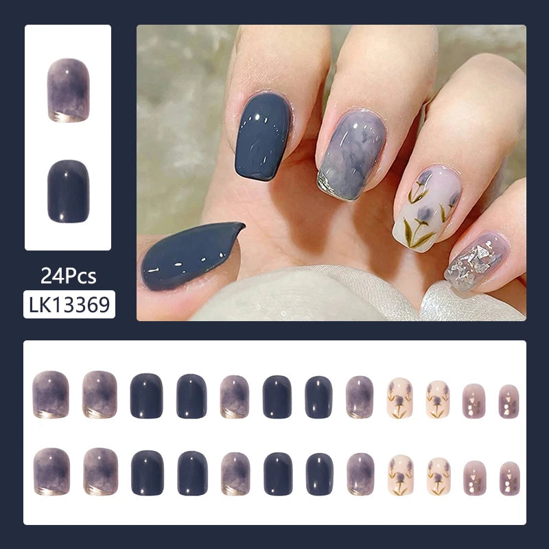 24Pcs/Set Cute and Playful Wearing False Nails French Design Fresh Press on Nail Art Removable Fake Nails