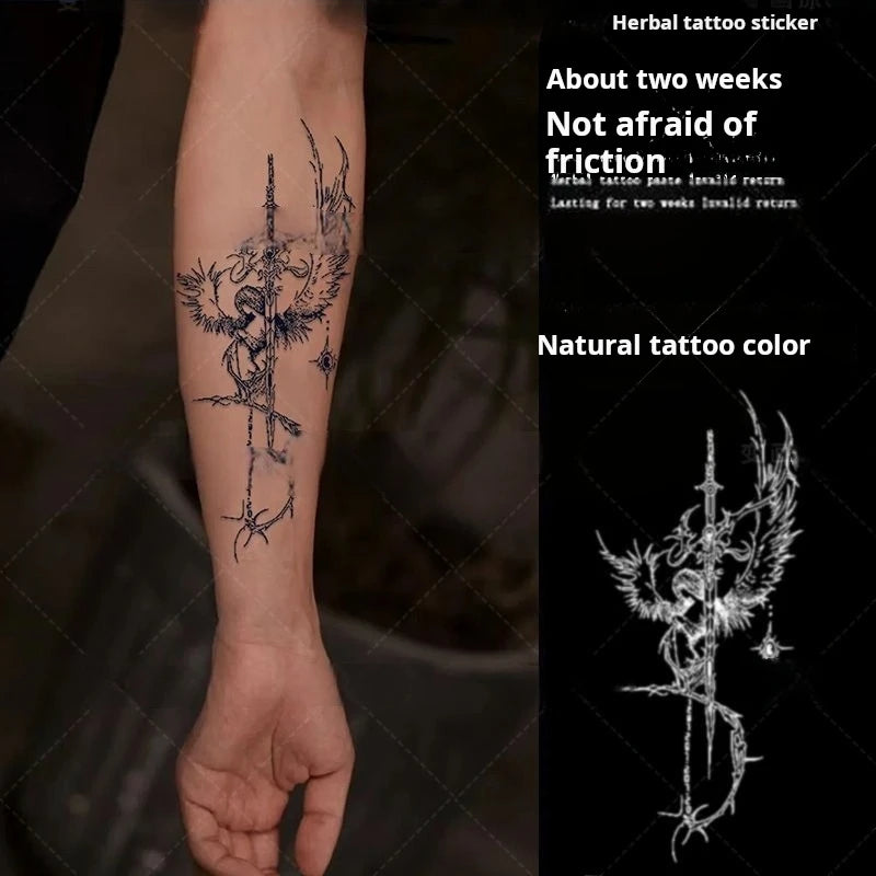 Saint Trial Sword Herbal Tattoo Sticker Angel Judge Semi Permanent Waist Fake Tattoo for Woman Man Punk Art Temporary Tattoos