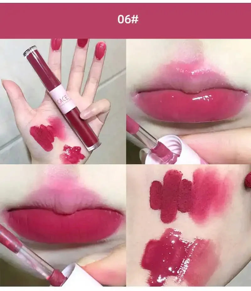 Matte Velvet Sexy Red Tint Double Head Lip Gloss Liquid Lipstick Waterproof Lipgloss Lasting Lip Glaze Korean Makeup Cosmetics