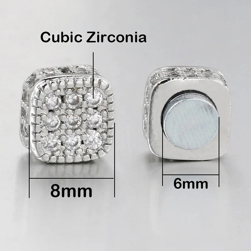 Fake Ice Out Earrings For Men Women Strong Magnet Magnetic Stainless Steel Non Piercing Hip Hop Rock Fashion Jewelry Accessories