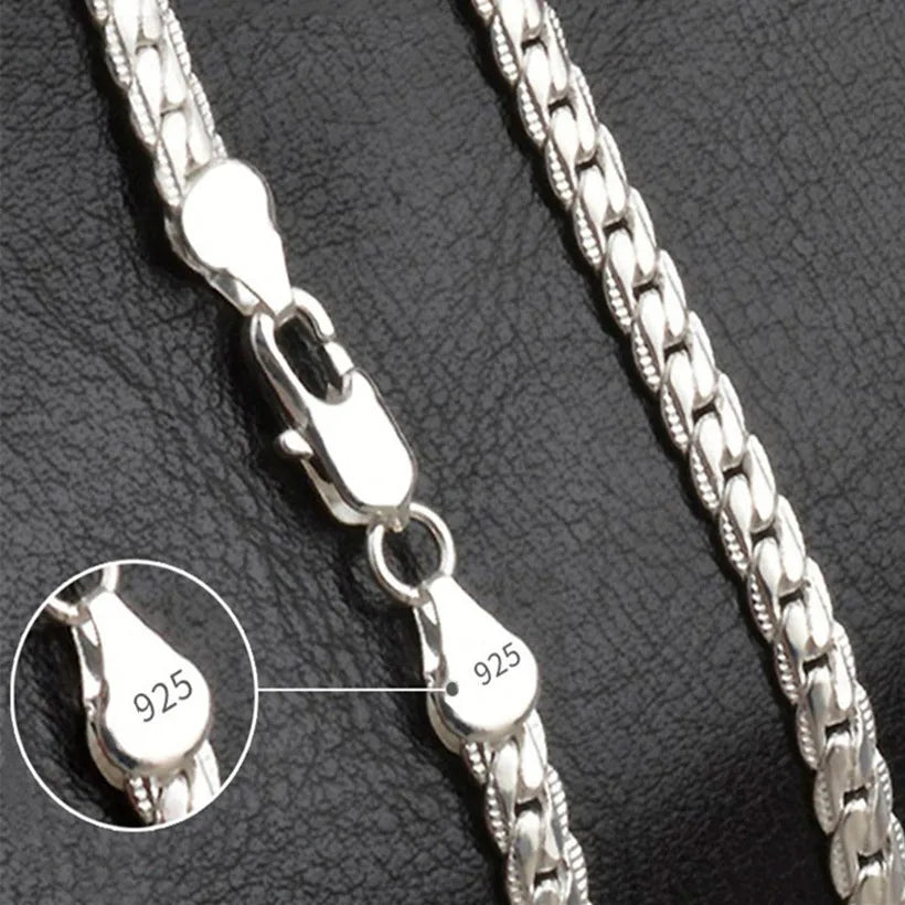 LATS 20-60cm Silver Plated 6mm Full Sideways Necklace for Woman Men Gold Color 18/20/24 Inch Chain Fashion Wedding Jewelry Gift