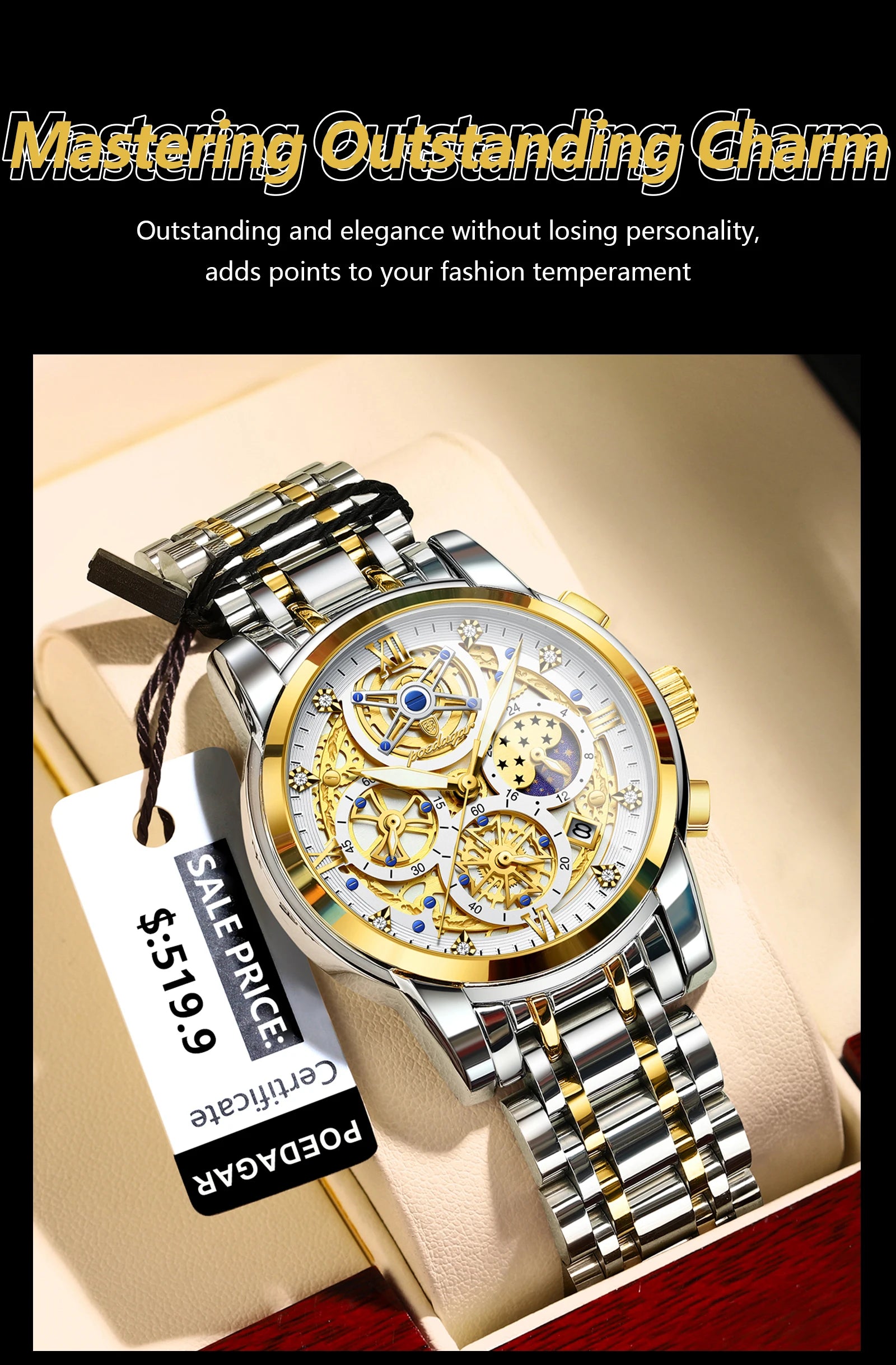 POEDAGAR Luxury Watch For Men Original Waterproof Luminous Date Man Clock Chronograph Stainless Steel Quartz Men's Watches Reloj