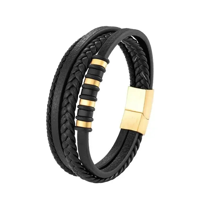 Fashion Star of David Multilayer Leather Braided Bracelet with Magnetic Clasp Men\\\\'s Vintage Judaica Amulet Jewelry