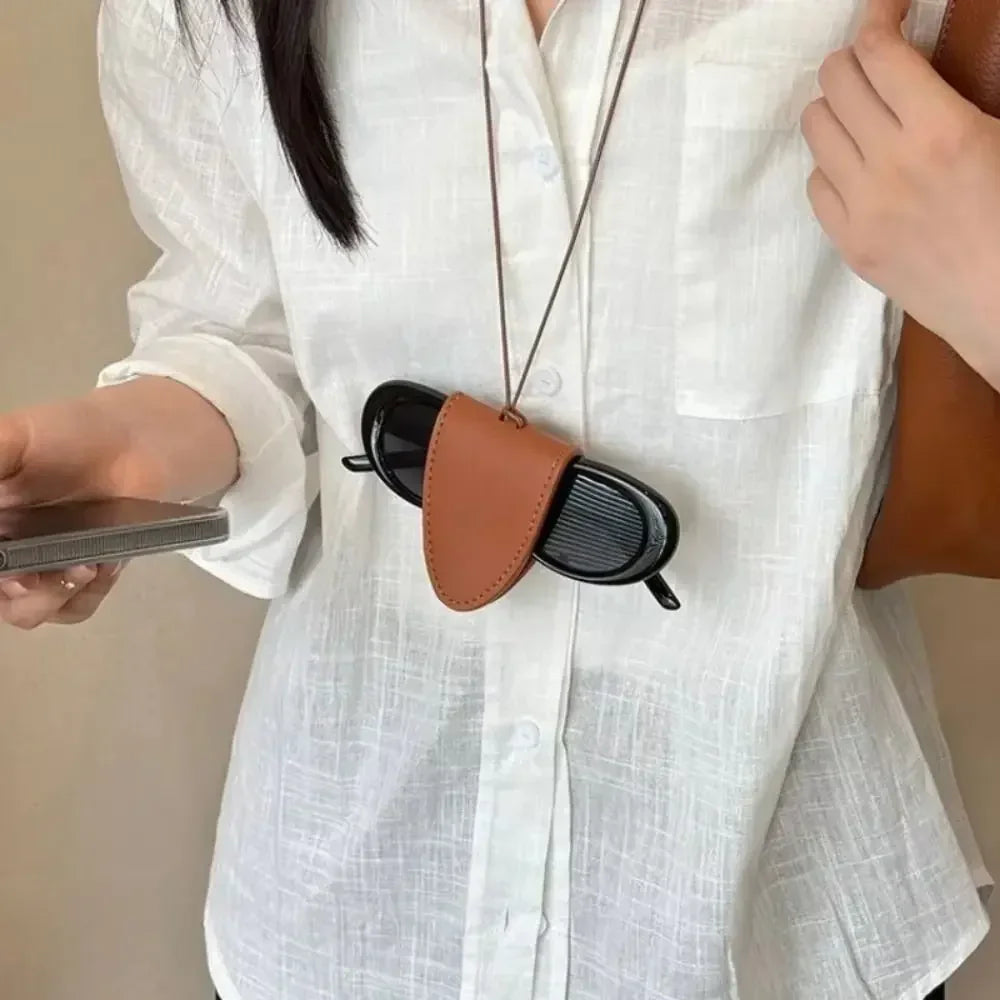 Neck Magnetic Multi Functional Leather Sunglasses Clip Necklace Women Outdoor Travel Portable Glasses Storage Box Hanging Rope