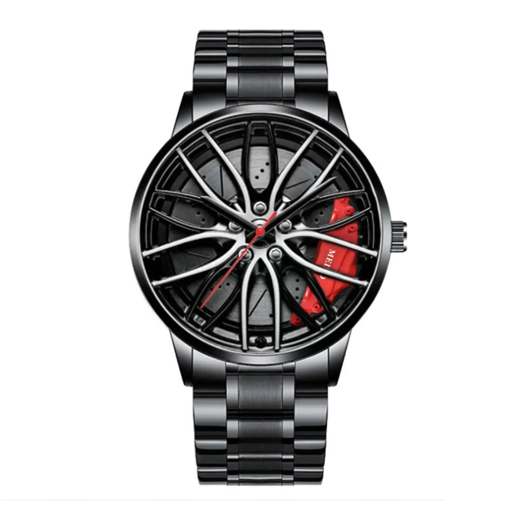 Car Watches for Men Stainless Steel Quartz Wrist Watch Sports Men Watches with Car Wheel Rim Hub Design Reloj Hombre