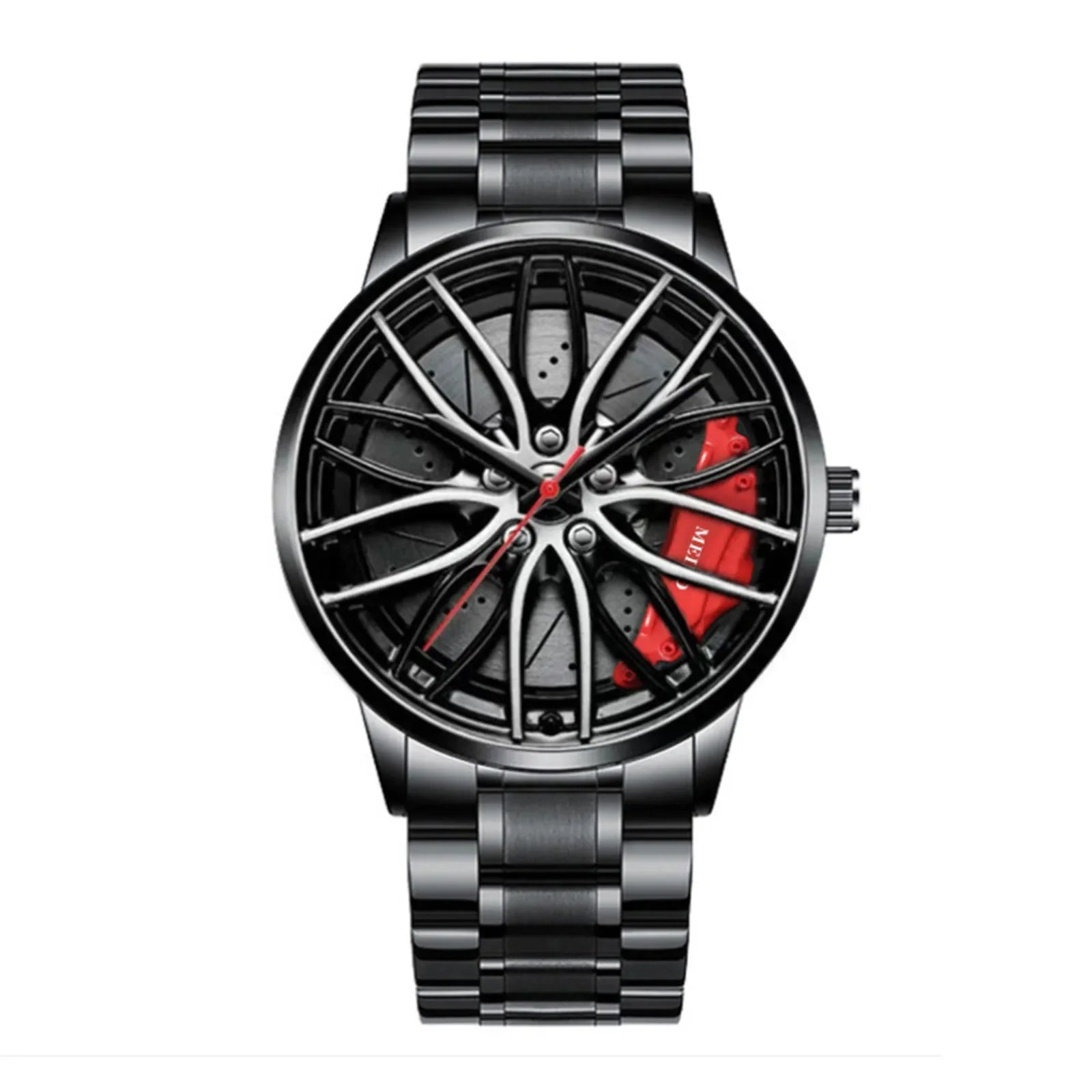 Car Watches for Men Stainless Steel Quartz Wrist Watch Sports Men Watches with Car Wheel Rim Hub Design Reloj Hombre
