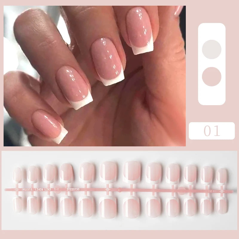 24pcs Short Matte Fake Nails For Women Cute Bride Red Blush French Tips Faux Ongles Press On False Nail Supplies No Jelly Glue