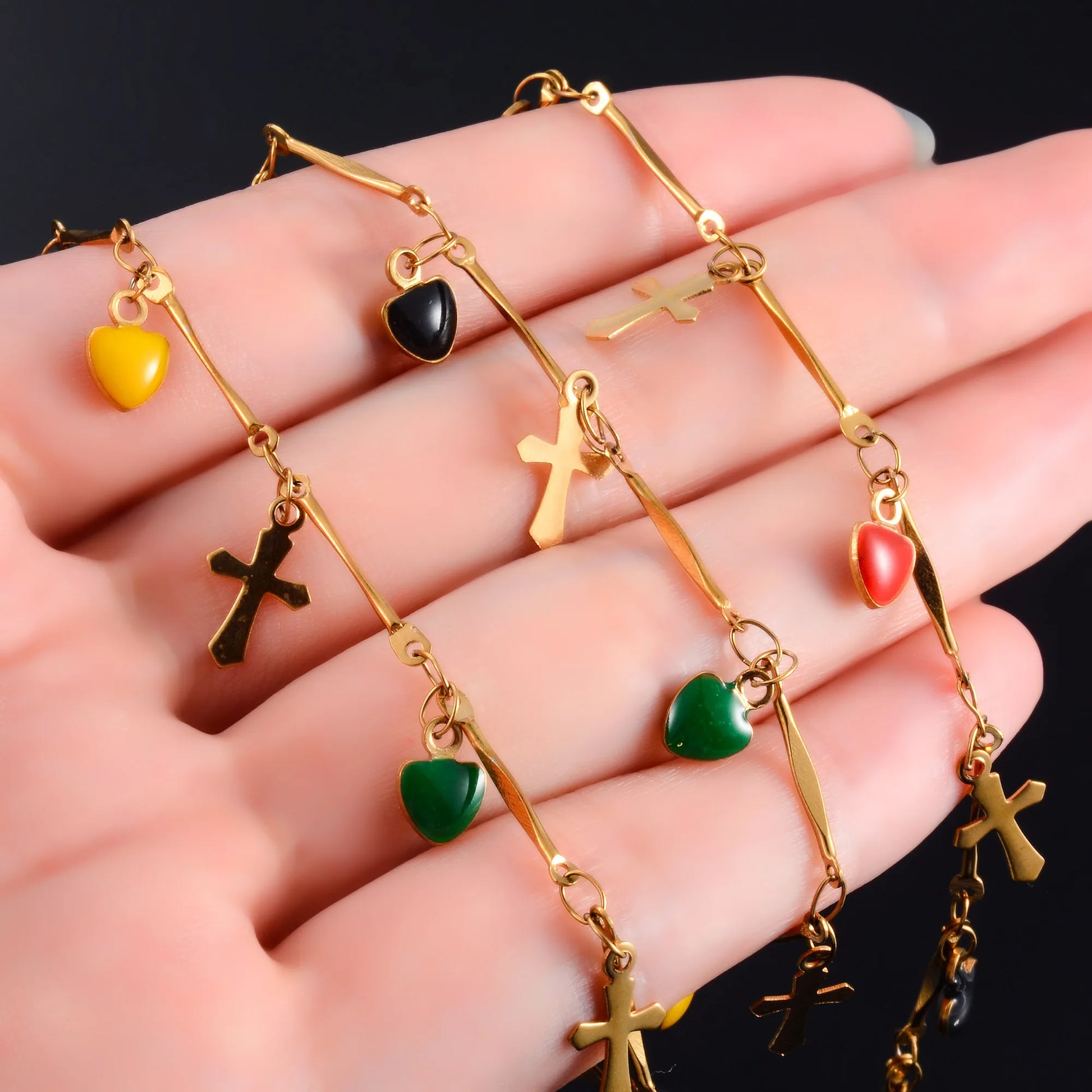 Colorful Heart Cross Stainless Steel Necklace Neck Chain for Women Gold Color Plated Bohemian Choker Metal Boho Jewelry Gift
